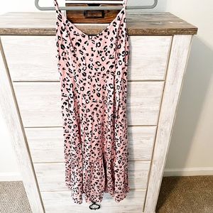 Pink Leopard Print Midi Dress